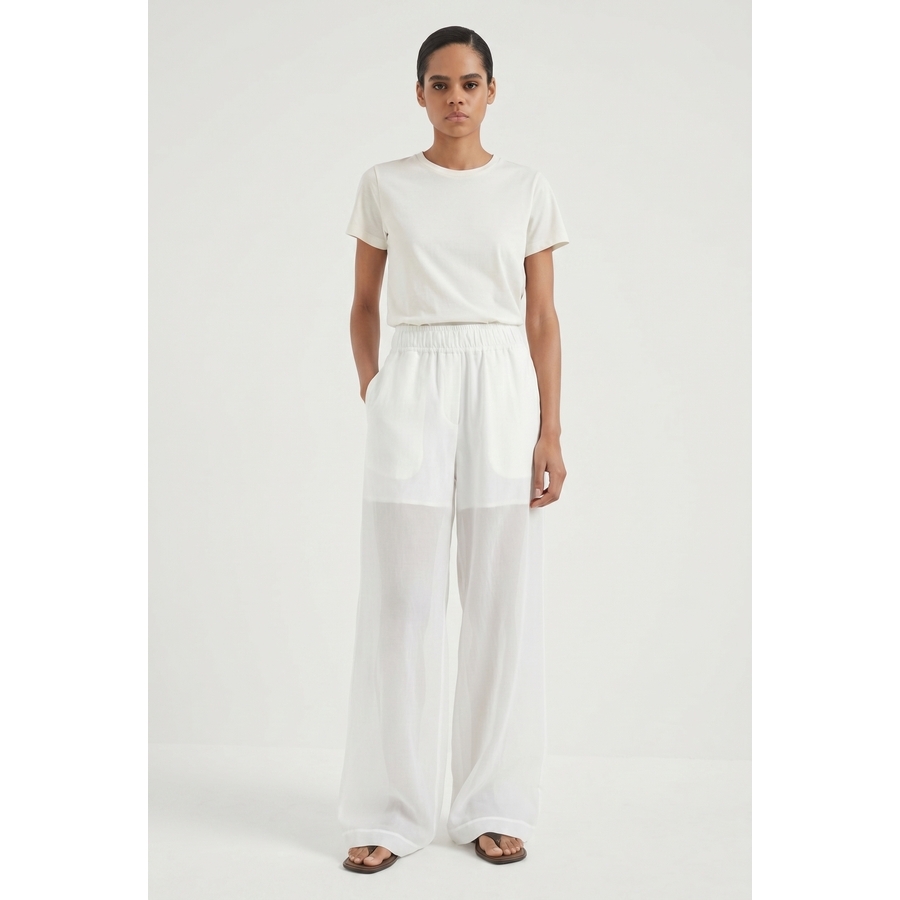 Brunello Cucinelli Wowhite Wide Leg Cotton Trousers