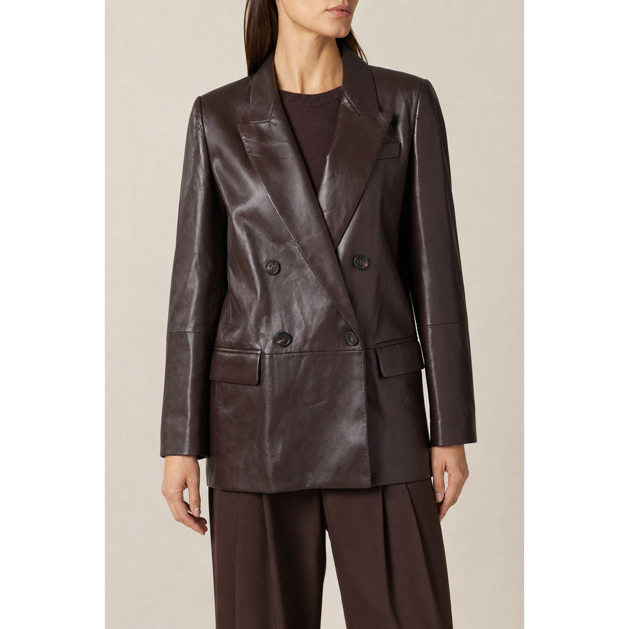 Brunello Cucinelli Womens New Sigaro Leather Jacket