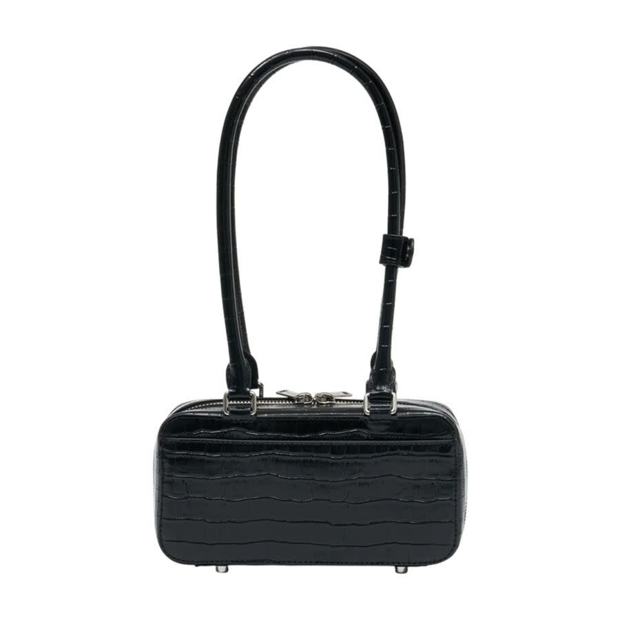 Self-Portrait Crocodile-Embossed Leather Shoulder Bag  Black