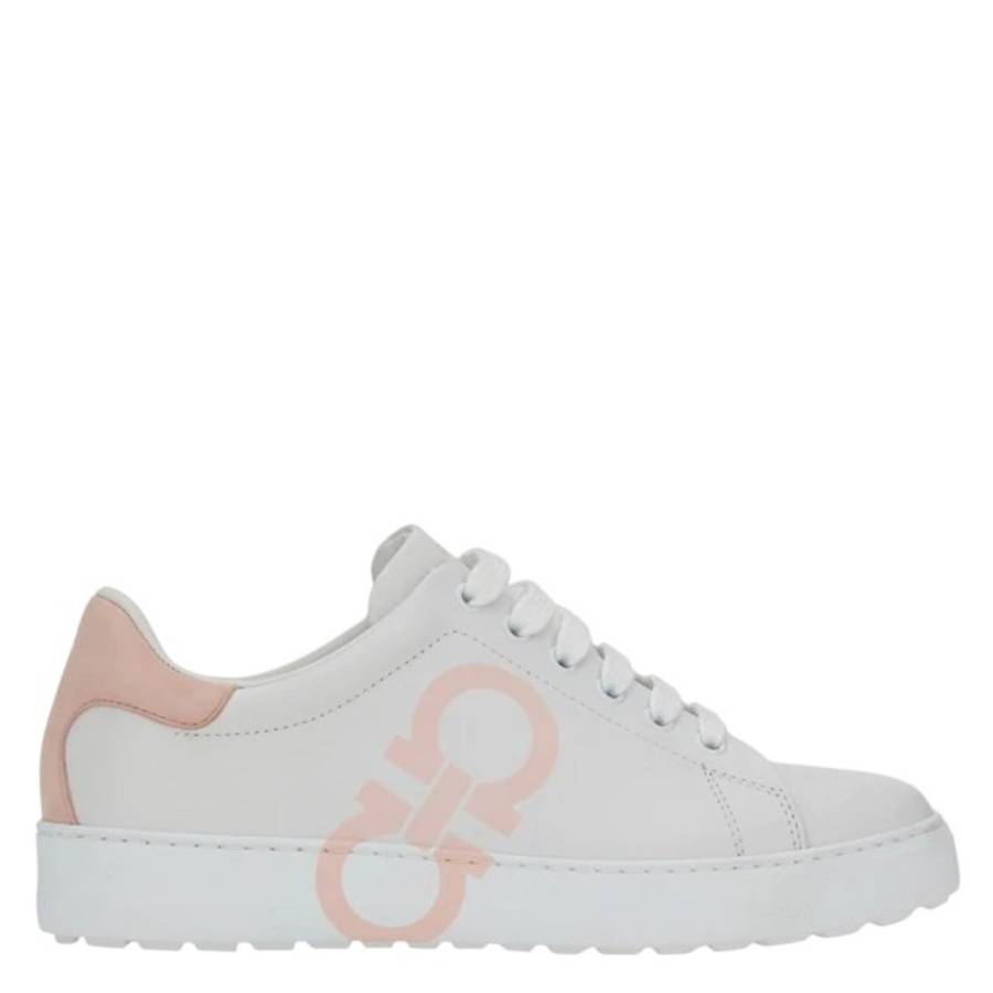 Ferragamo White Leather Gancini Sneakers