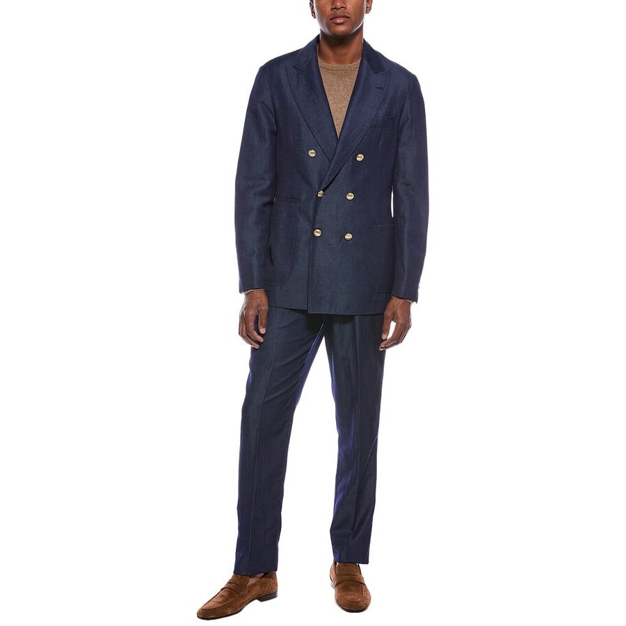 Brunello Cucinelli Navy Wool Linen Deconstructed Blazer