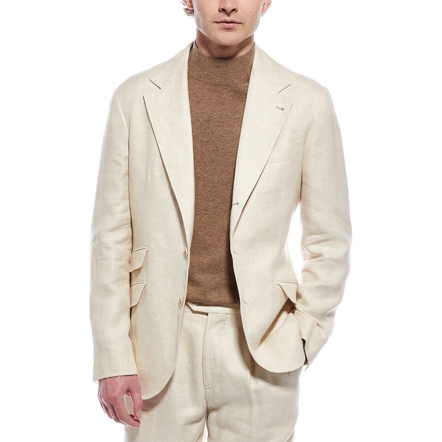 Brunello Cucinelli Ivory Linen Wool Blend Blazer
