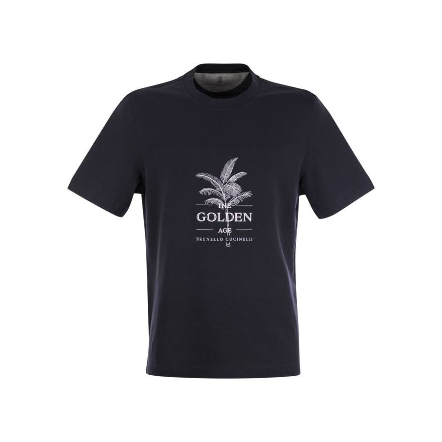 Brunello Cucinelli Graphic Print Cotton T-Shirt — Navy