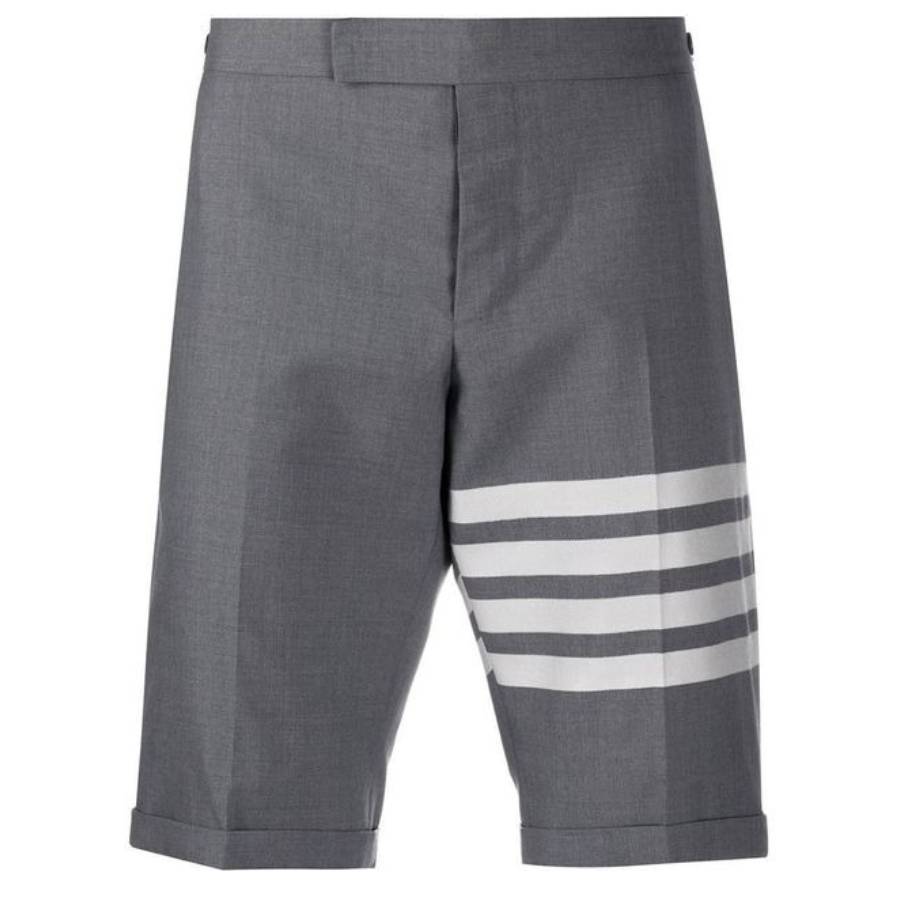Thom Browne Mens Med Grey Plain Weave 4-Bar Low Rise Shorts