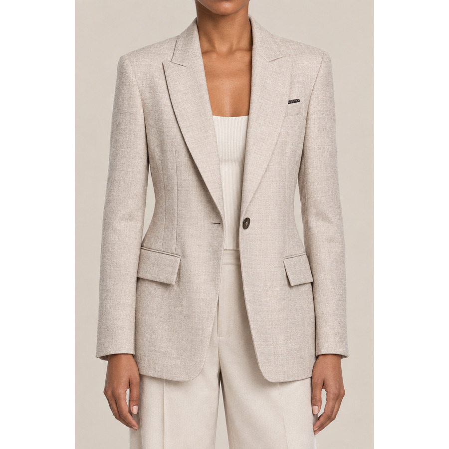 Brunello Cucinelli Women's Beige Wool Single Button Blazer