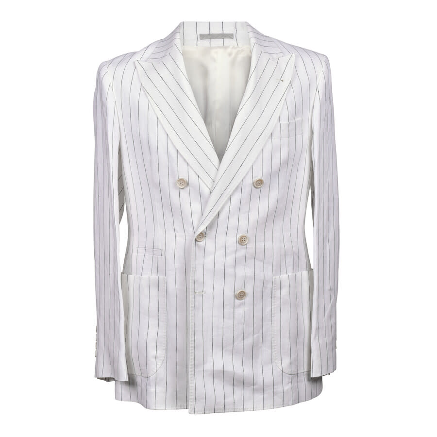 Brunello Cucinelli White Linen Striped Suit