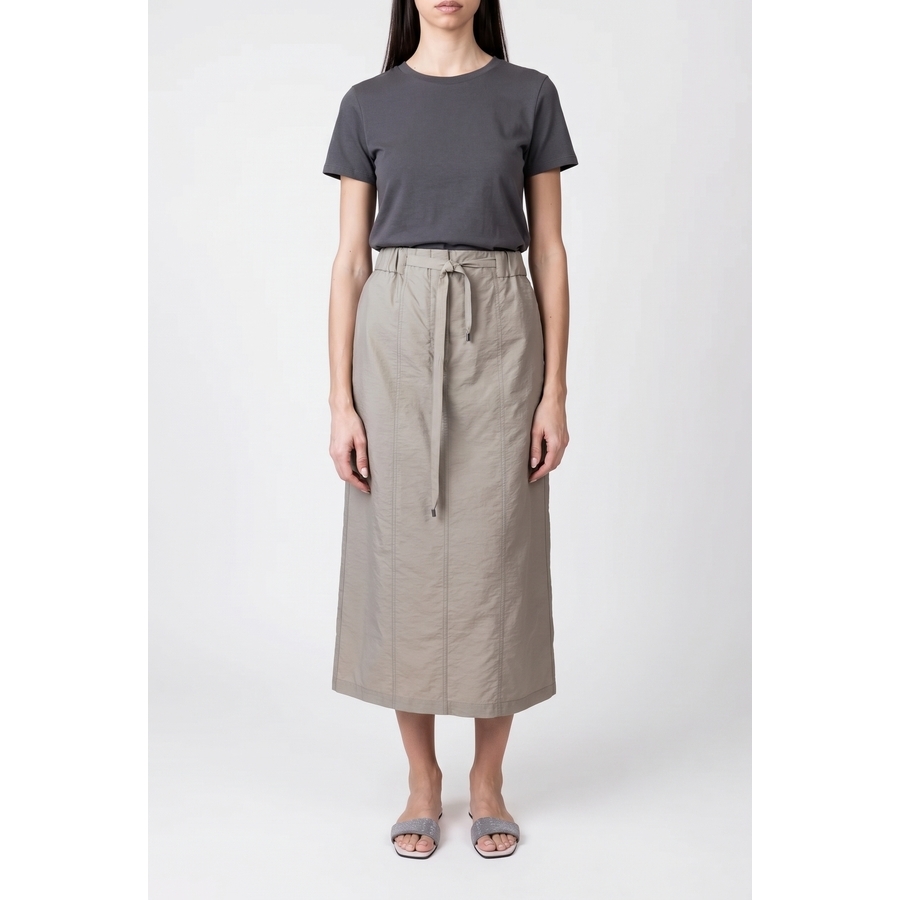 Brunello Cucinelli Wooliva Cotton Blend Midi Skirt With Tie