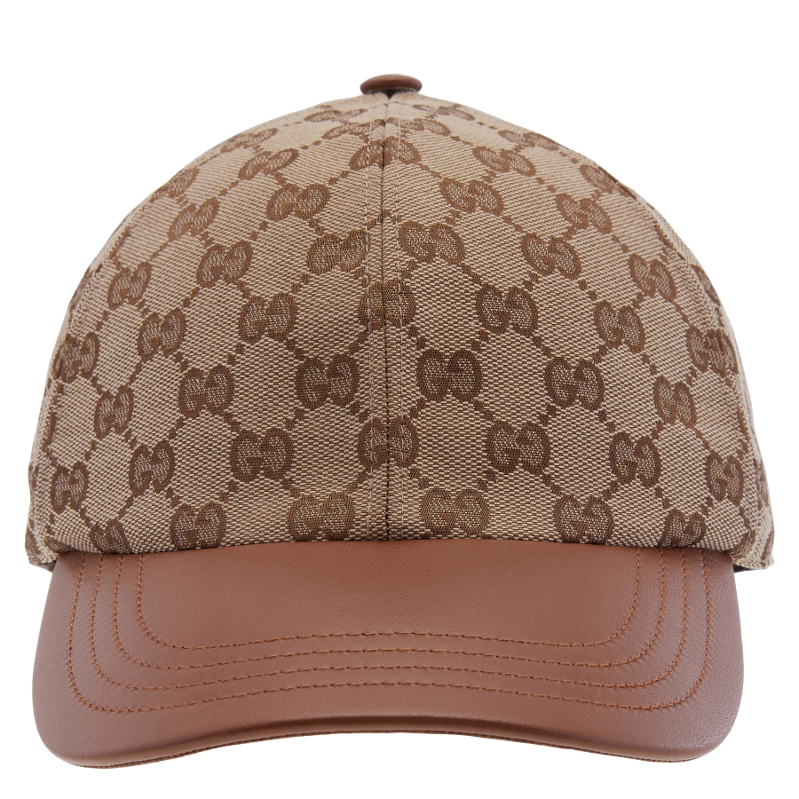 Gucci GG Canvas Baseball Hat with Leather Trim, Size Medium