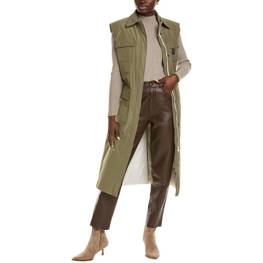 Brunello Cucinelli Olive Sleeveless Long Utility Vest