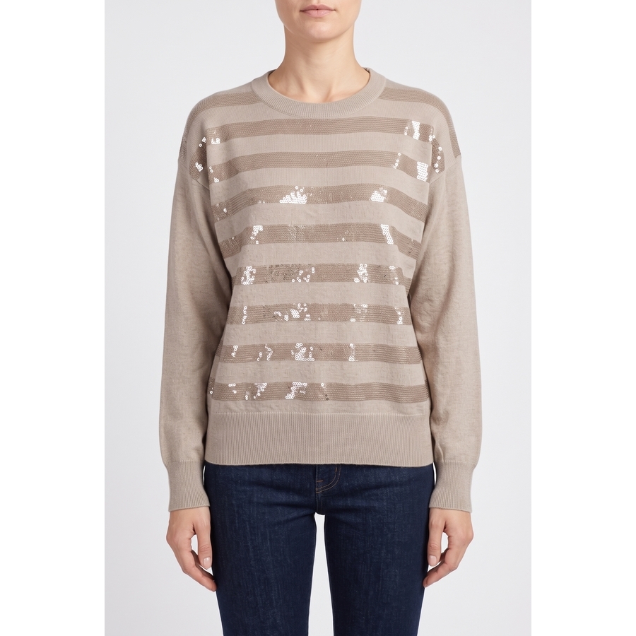 Brunello Cucinelli Women's 100% Cashmere Sequin Beige Sweater Nwt