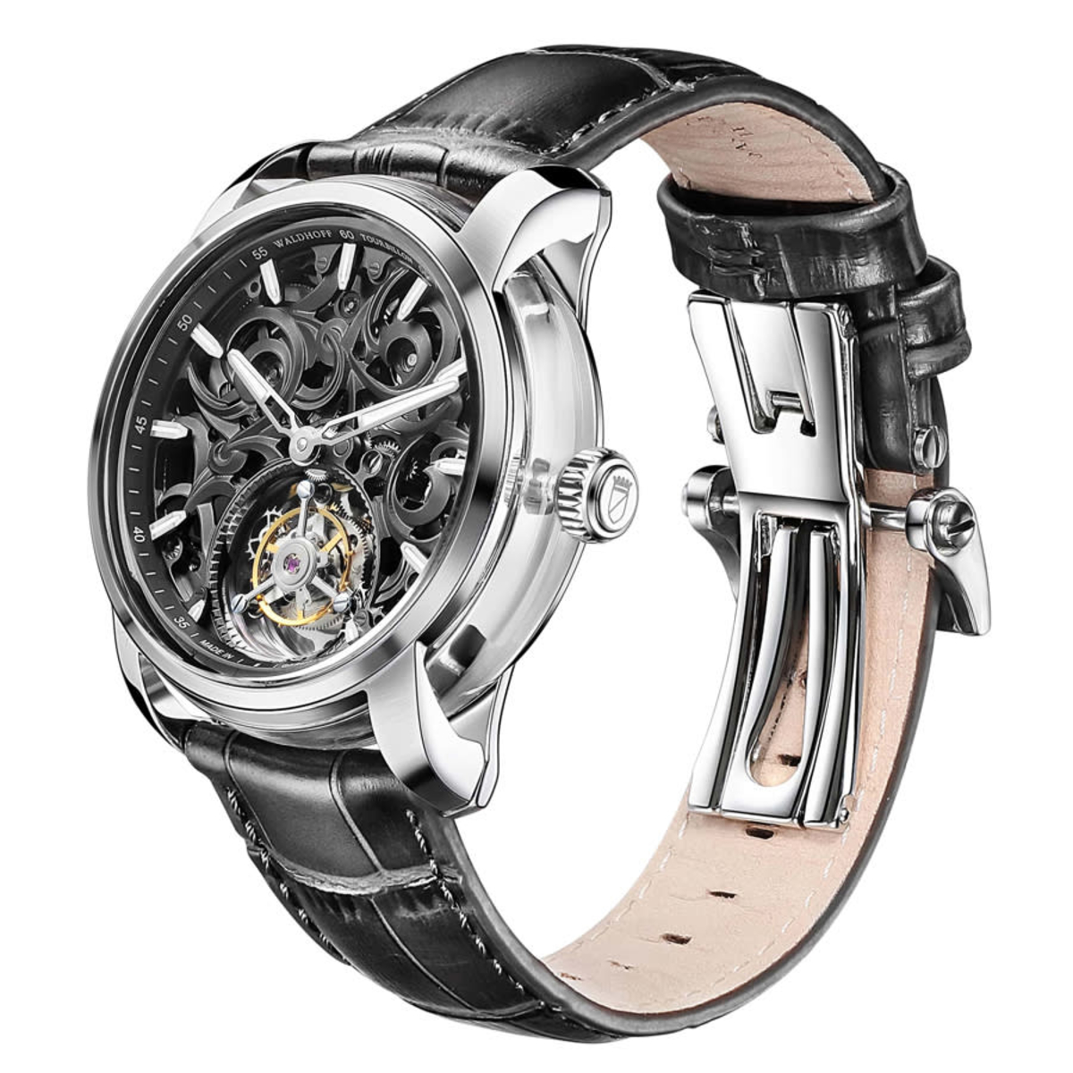 Waldhoff Imperial Sapphire Tourbillon Hand Wind Black Dial Mens Watch