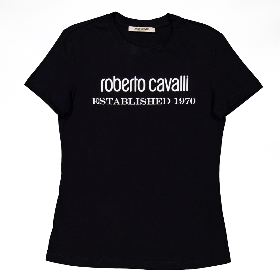 Roberto Cavalli Black Logo T-Shirt, Size Small