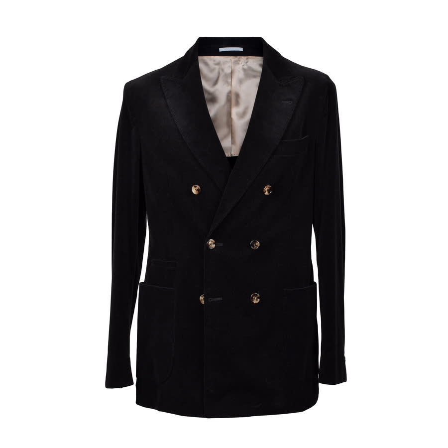 Brunello Cucinelli Jet Black Corduroy Double-Breasted Suit