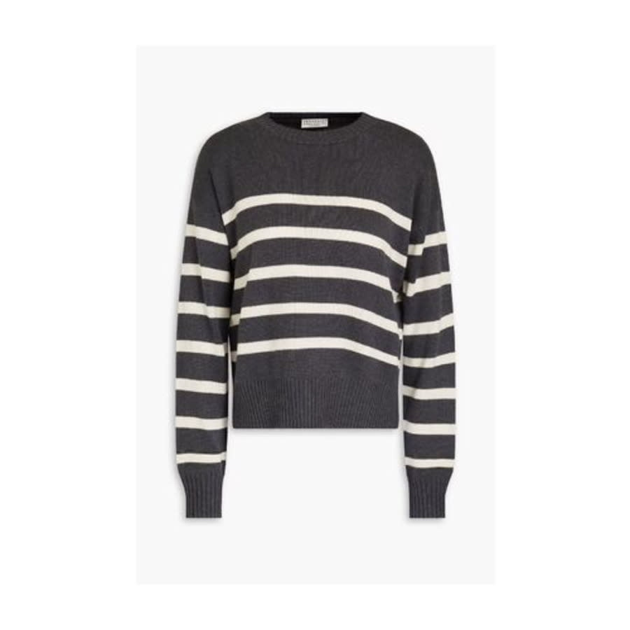 Brunello Cucinelli Women's Charcoal Striped Knit Sweater
