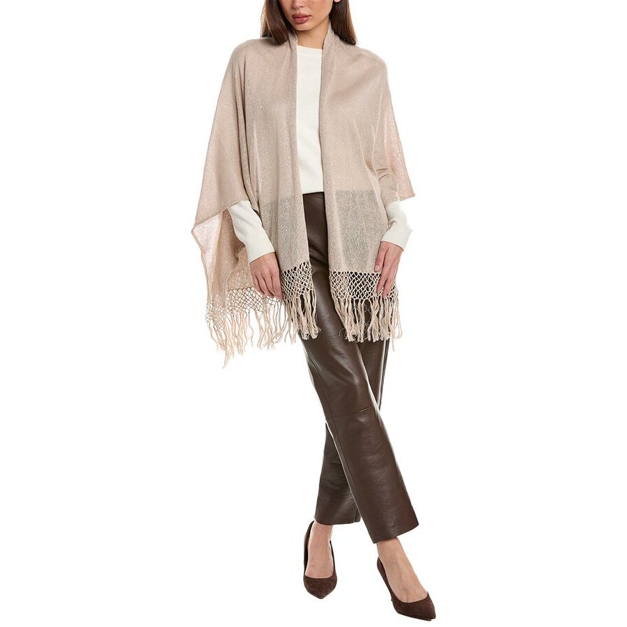 Brunello Cucinelli Beige Shawl With Fringe Detailing