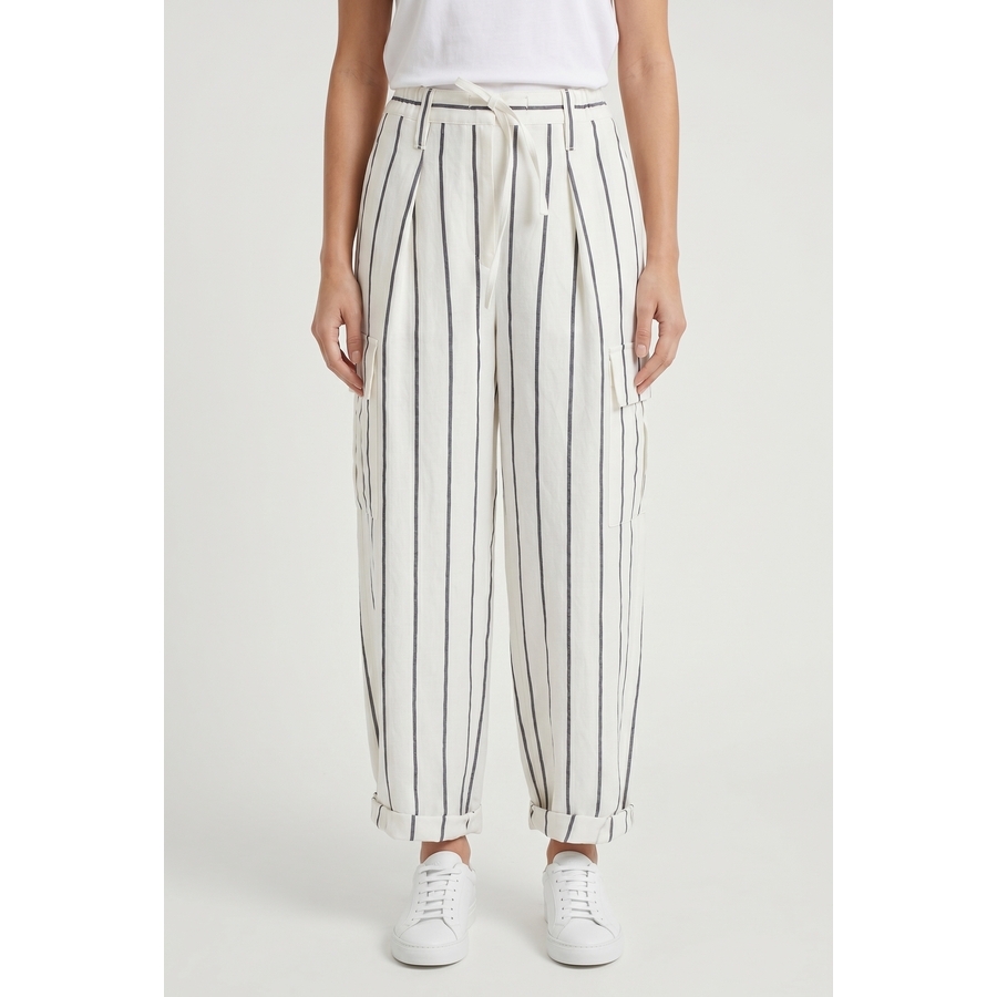 Brunello Cucinelli Wowhite Striped Linen Trousers
