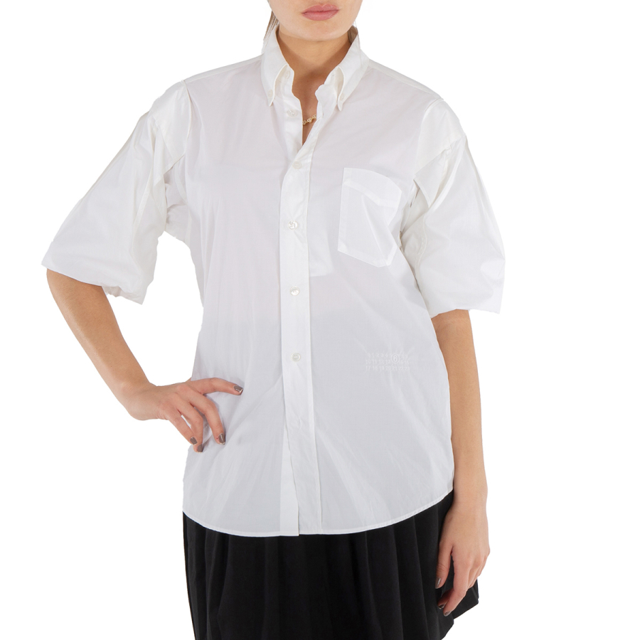 MM6 Maison Margiela Ladies White Short-Sleeve Cotton Shirt