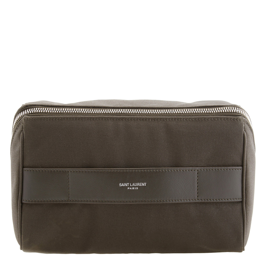 Saint Laurent Paris Olive Cotton Toiletry Pouch