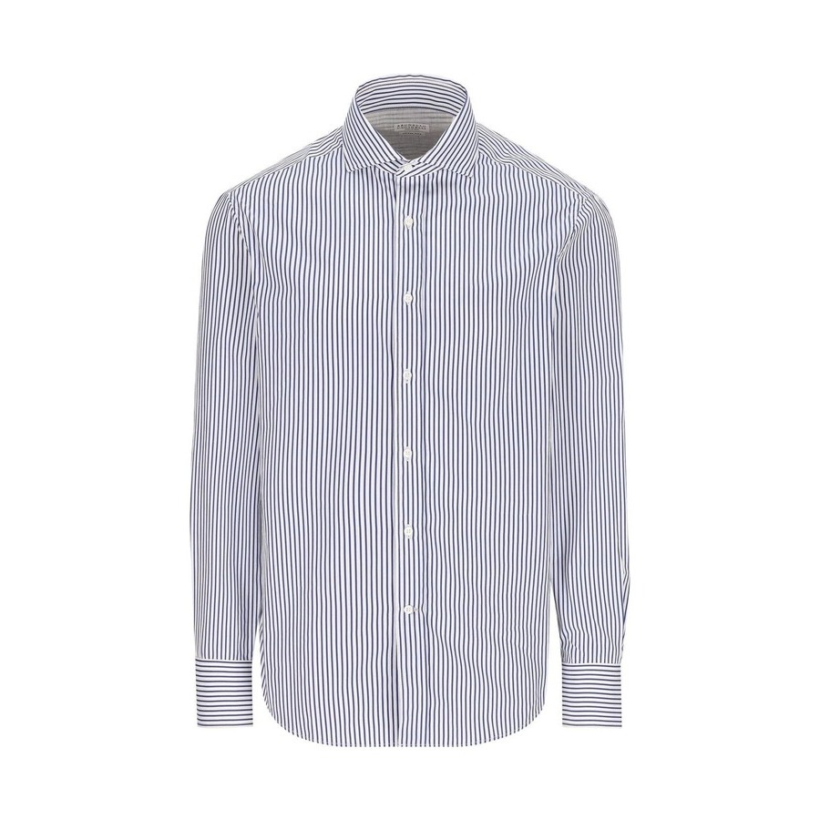 Brunello Cucinelli Men'S White Blue Striped Button-Up Shirt