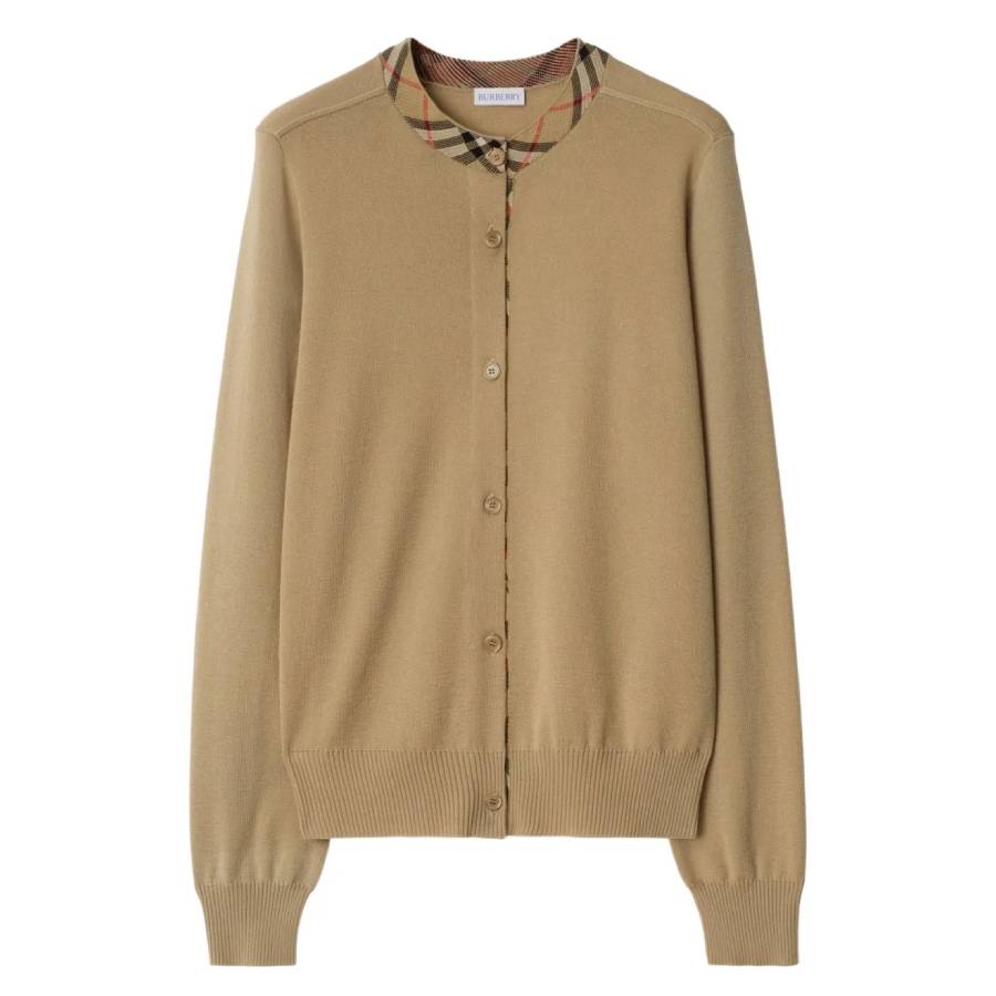 Burberry Check-Trim Wool Cardigan