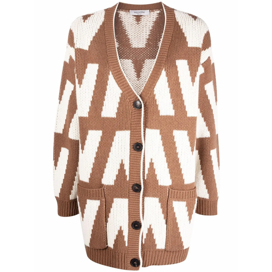 Valentino Garavani Logo-Intarsia Virgin Wool Cardigan