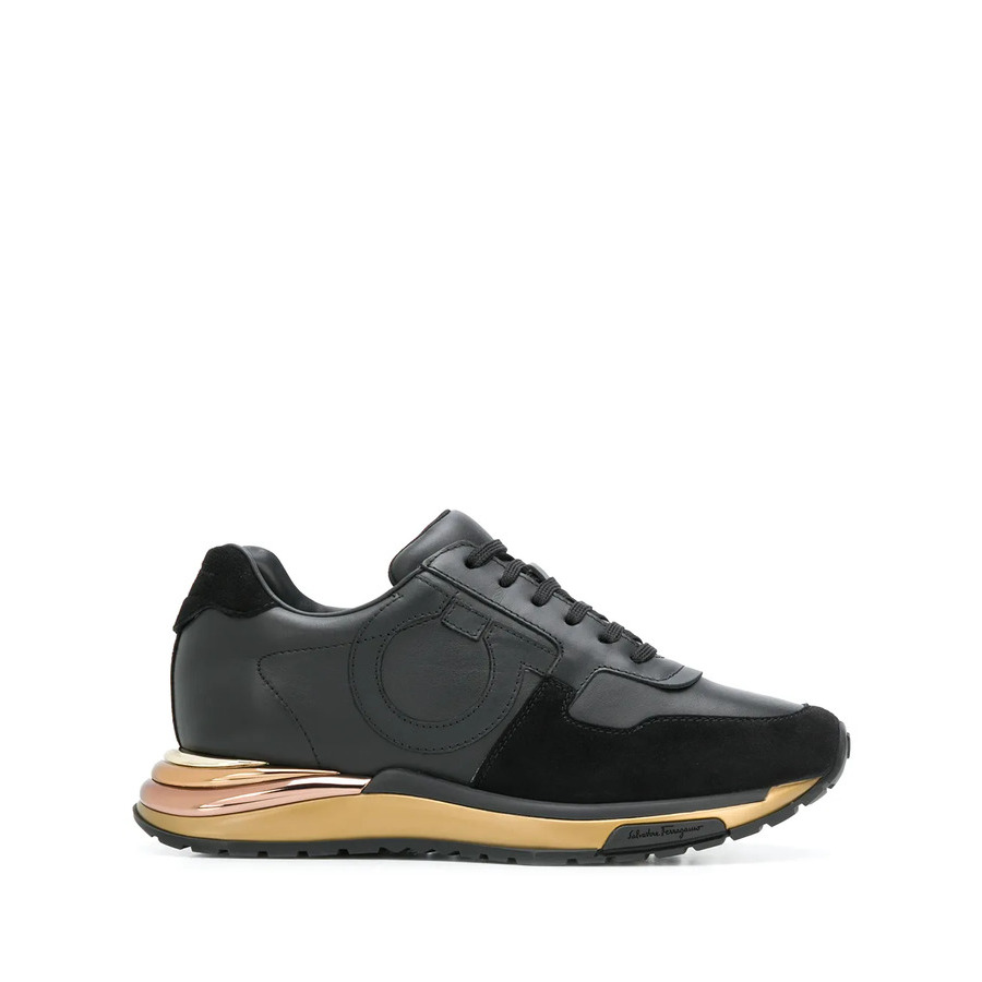 Ferragamo Ladies Patterned Black Sneakers