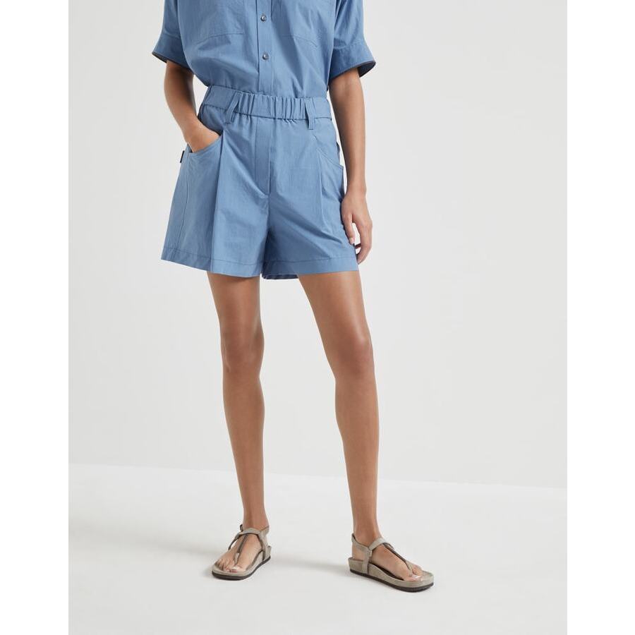 Brunello Cucinelli Women's Dusty Blue Elastic Waist Shorts