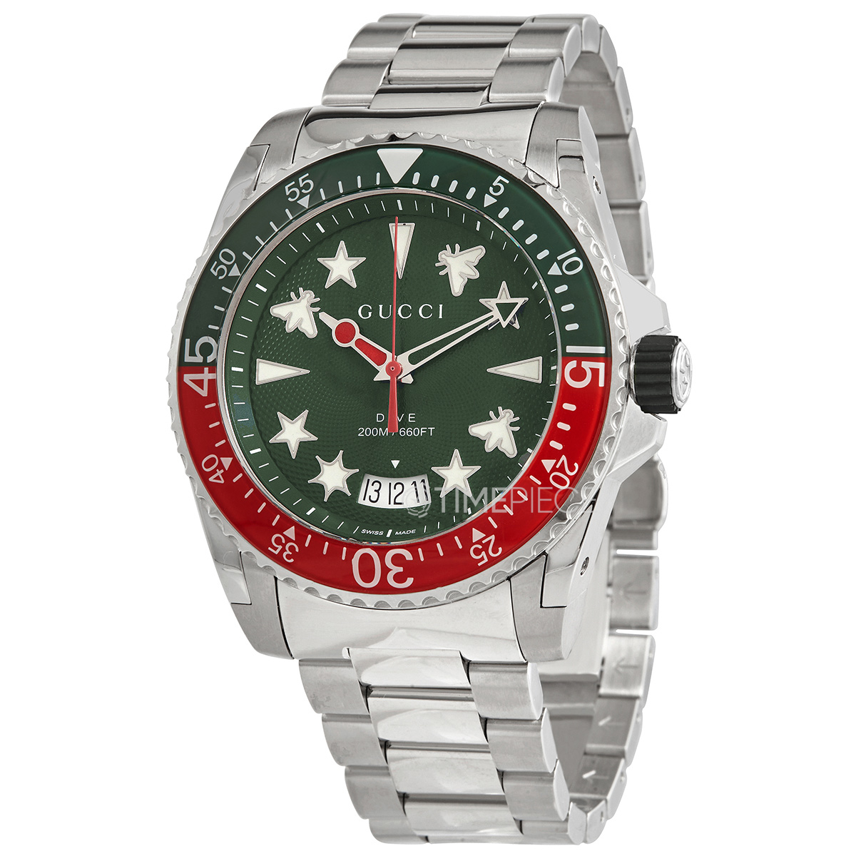 Gucci Dive Quartz Green Dial Silver Steel Strap Watch For Men - YA136222 main image 0