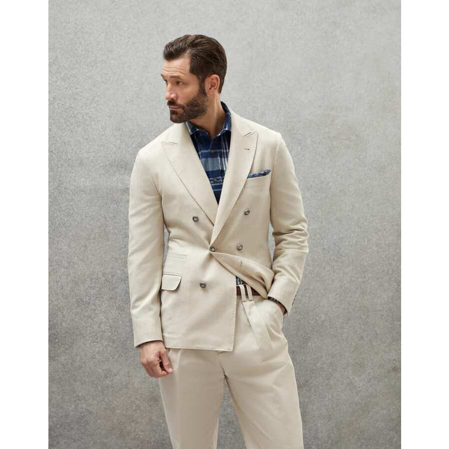 Brunello Cucinelli Mens Sand Wool Double Breasted Jacket