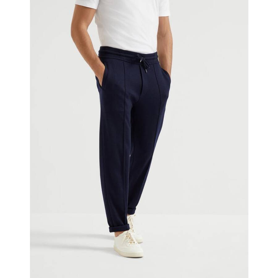 Brunello Cucinelli Men's Navy Wool Silk Blend Gym Trousers
