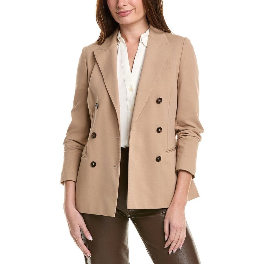 Brunello Cucinelli Almond Double-Breasted Deconstructed Blazer