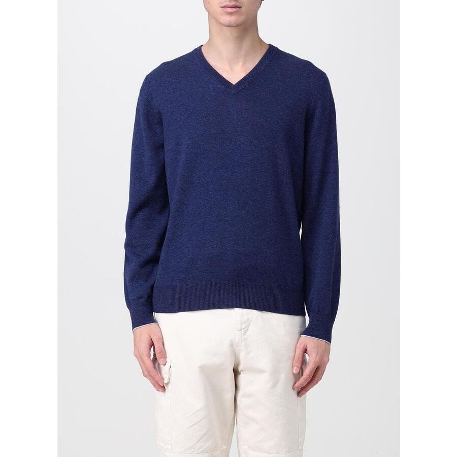 Brunello Cucinelli Men'S Blue Wool V Neck Sweater