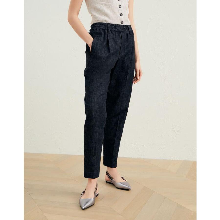 Brunello Cucinelli Wodenim Black Tapered Cotton Trousers With Elastic Waist