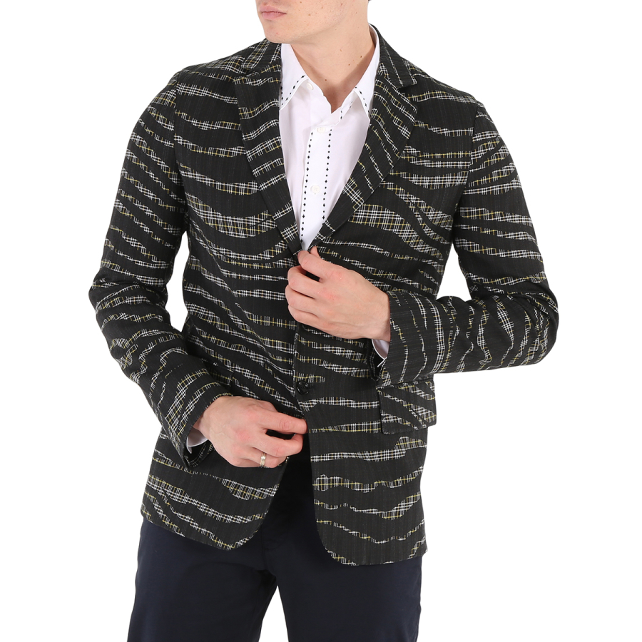 Roberto Cavalli Mens Black / Black / Aragon Zebra And Check Print Jacket