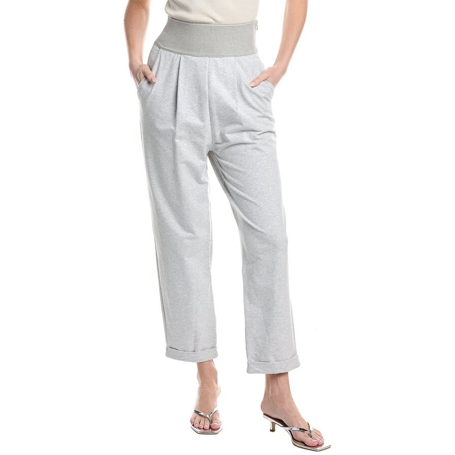 Brunello Cucinelli Womens Silver Cotton Blend Relaxed Trousers