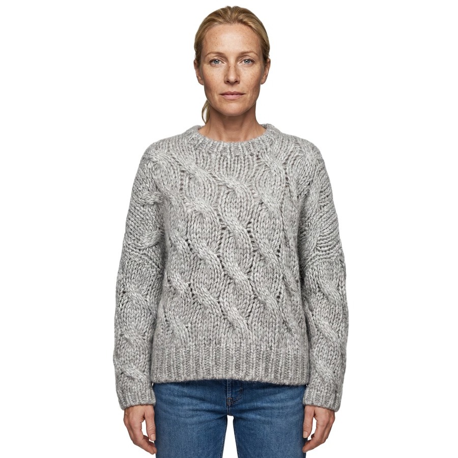 Brunello Cucinelli Light Grey Wool Cable Knit Sweater