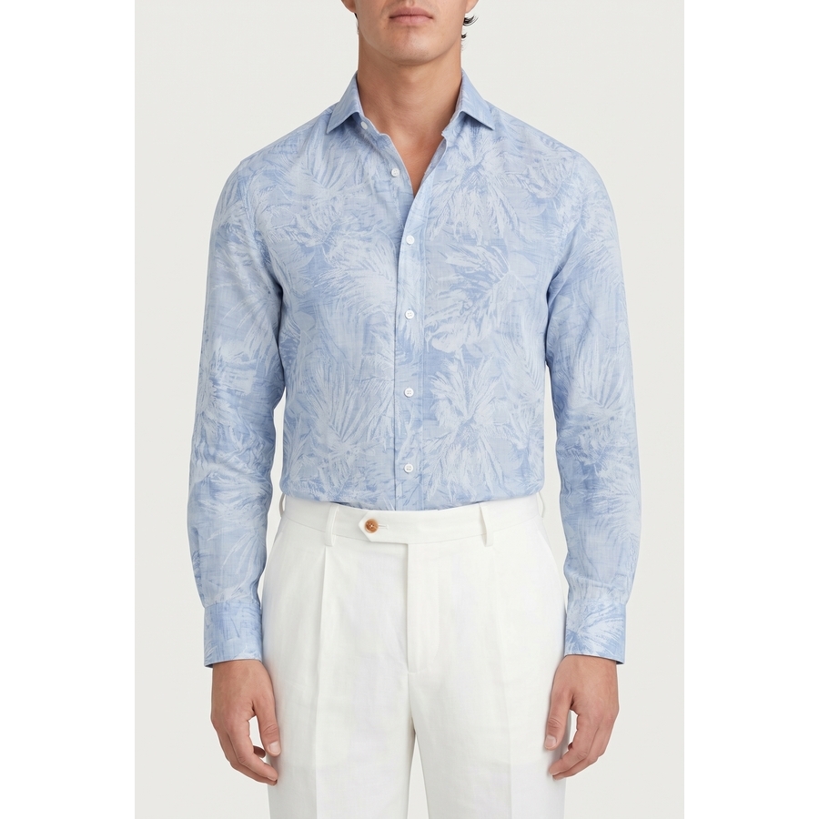Brunello Cucinelli Light Blue Linen Cotton Shirt