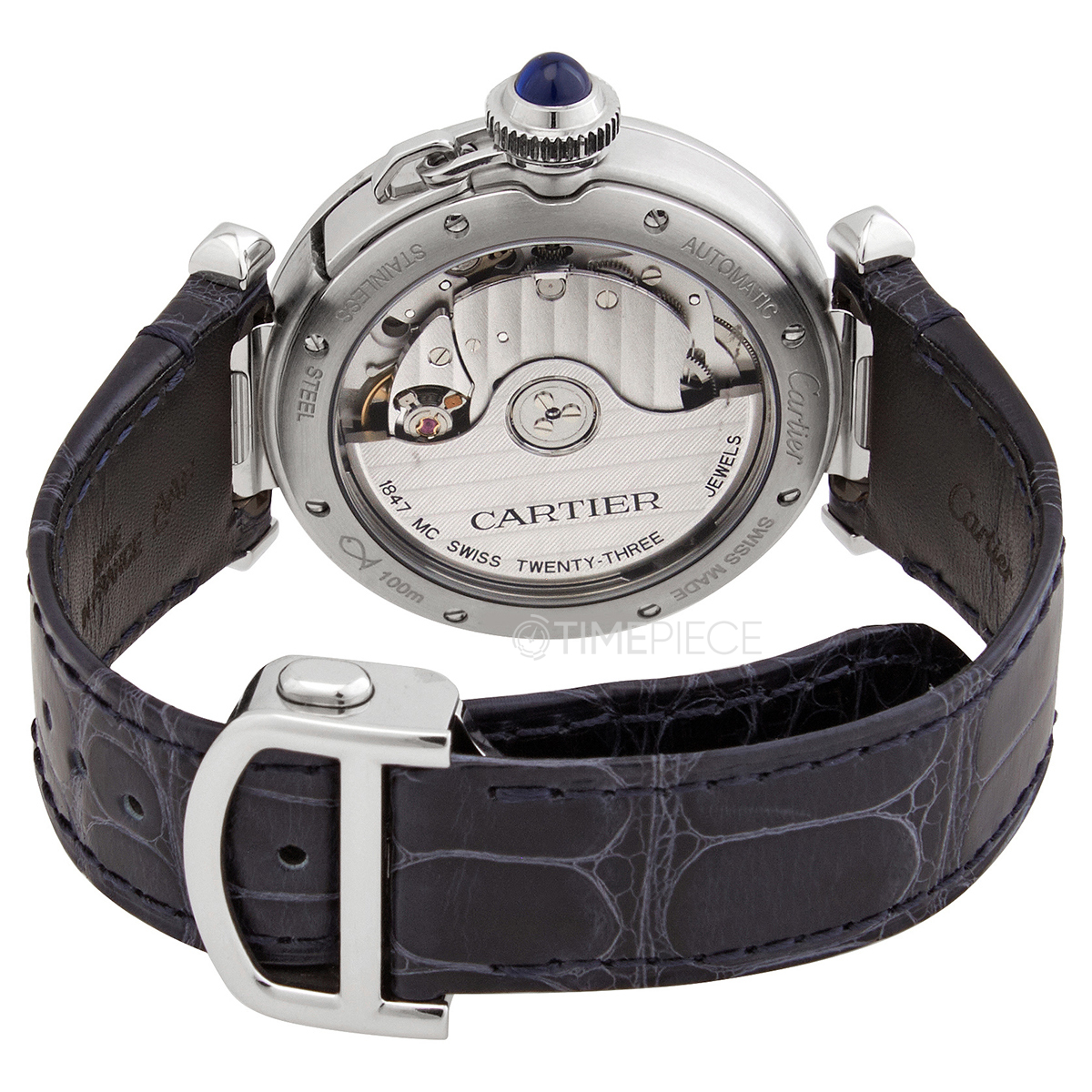 Cartier Pasha Automatic Silver Dial Black Leather Watch WSPA0012