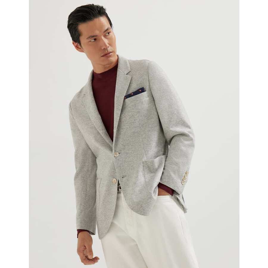 Brunello Cucinelli Men's Pearl Grey Wool Knit Jacket