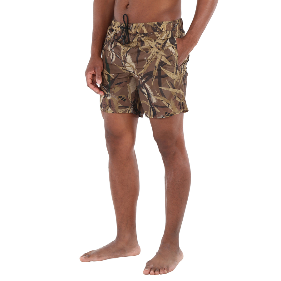 Moncler Mens Brown Leaf Print Swim Shorts