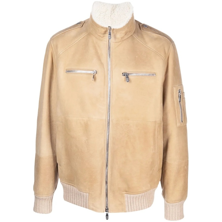 Brunello Cucinelli Men's Beige Shearling Collar Zip Front Jacket