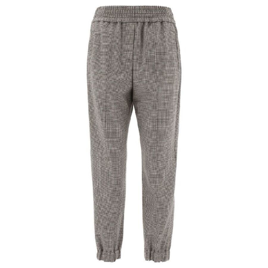 Brunello Cucinelli Women's Cream Black Brown Check Trousers