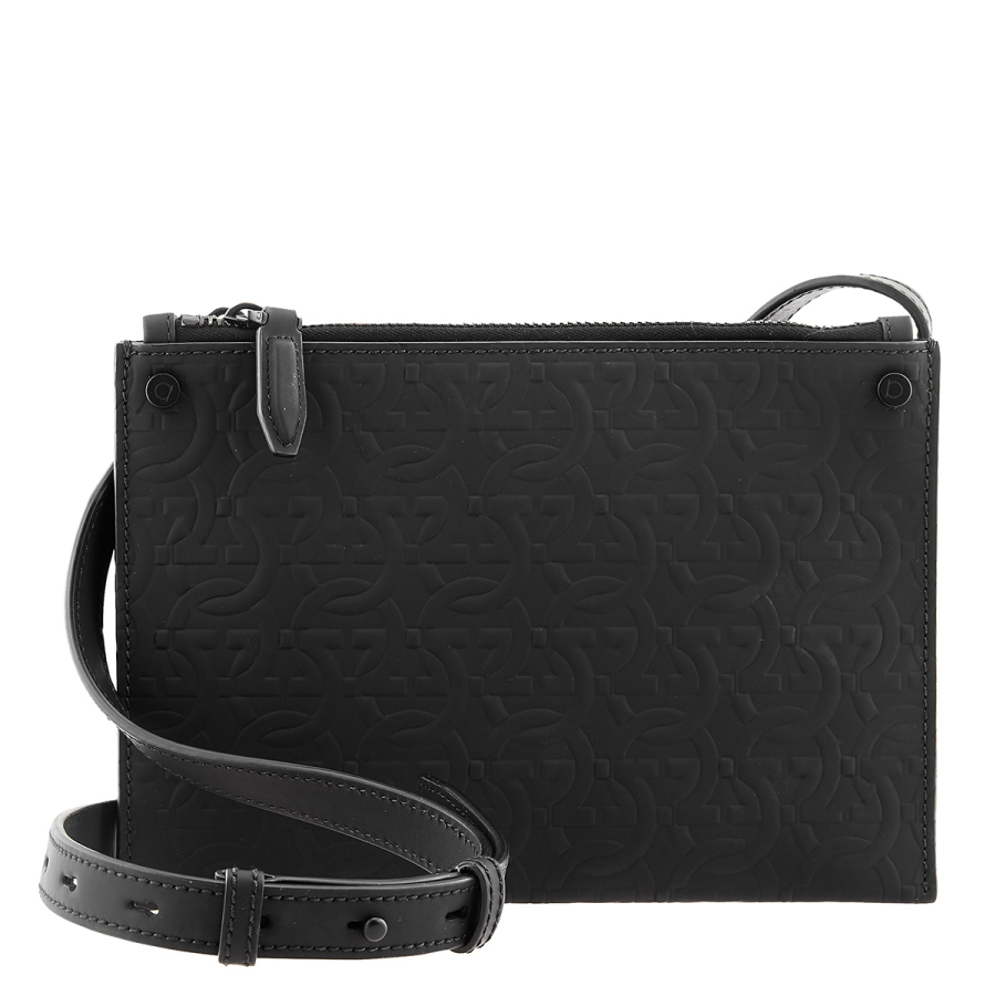 Salvatore Ferragamo Gancini Embossed Leather Crossbody - Black