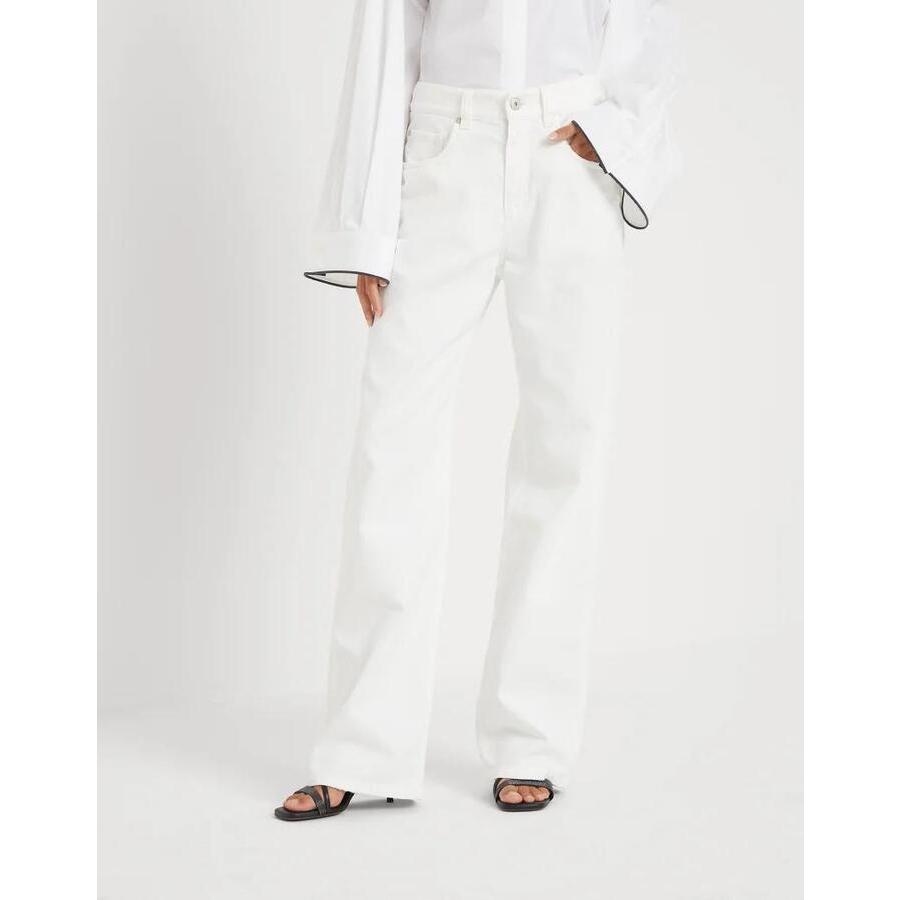 Brunello Cucinelli Wide-Leg Cotton Trousers — White