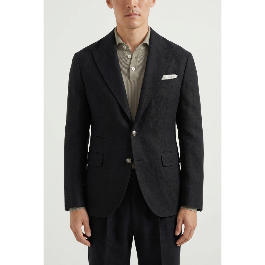 Brunello Cucinelli Black Linen Wool Tailored Blazer