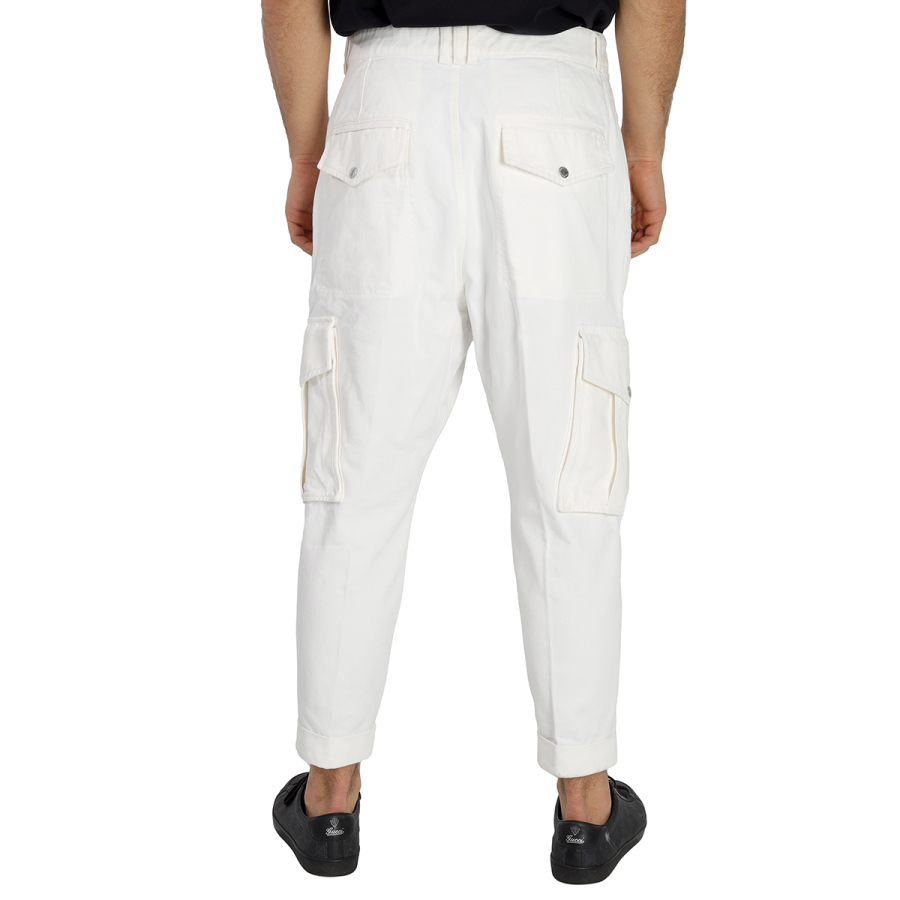 Balmain Mens White Mid-Rise Tapered Cargo Pants