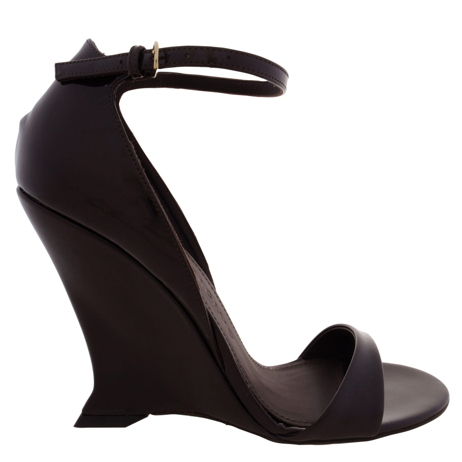 Ferragamo Vidette Patent Leather Wedge Sandals, Size 7 C