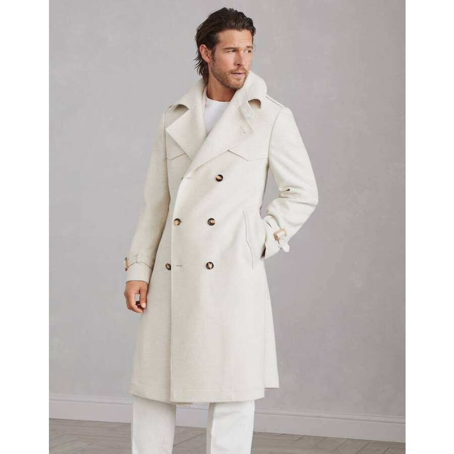Brunello Cucinelli Men's Sand Double Breasted Wool Silk Blend Coat
