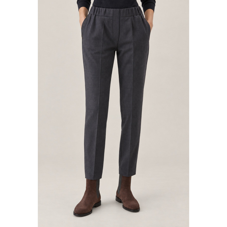 Brunello Cucinelli Women's Dark Grey Wool Blend Straight Trousers
