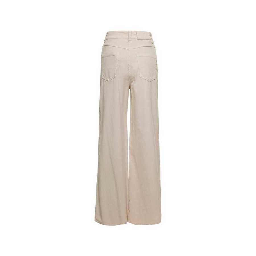 Brunello Cucinelli Womens Warm White Wide Leg Cotton Wool Blend Pants